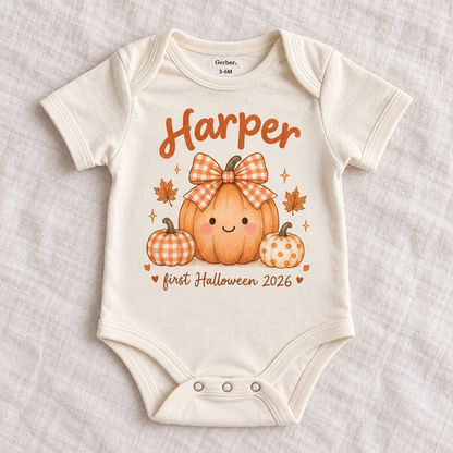 Custom Name Baby First Halloween Pumpkin Bodysuit