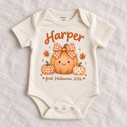 Custom Name Baby First Halloween Pumpkin Bodysuit