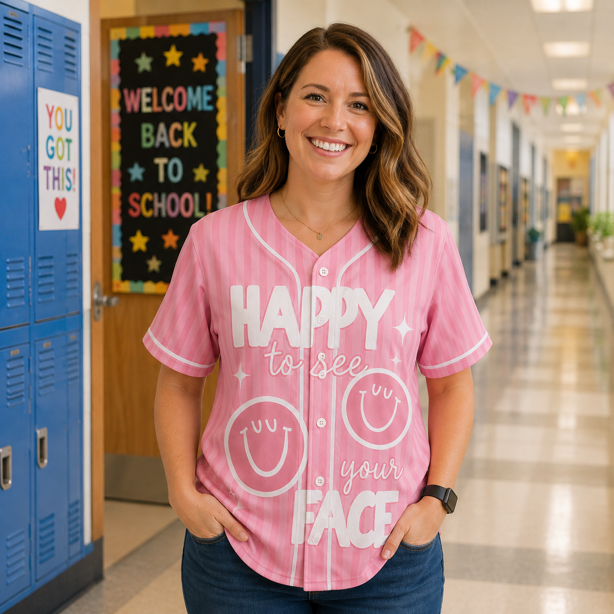 Teacher Halloween Trick or Teach Baseball Jersey, Cute Pink Boo Ghost Jersey