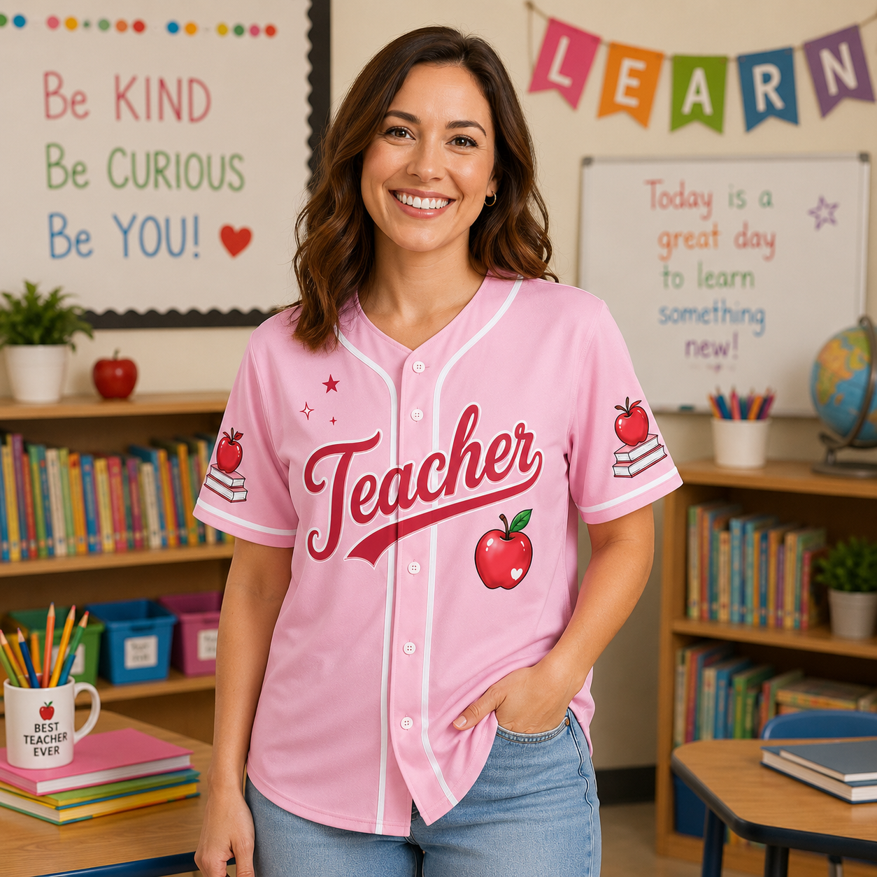 Teacher Baseball Jersey, Back-to-school Pink Jersey