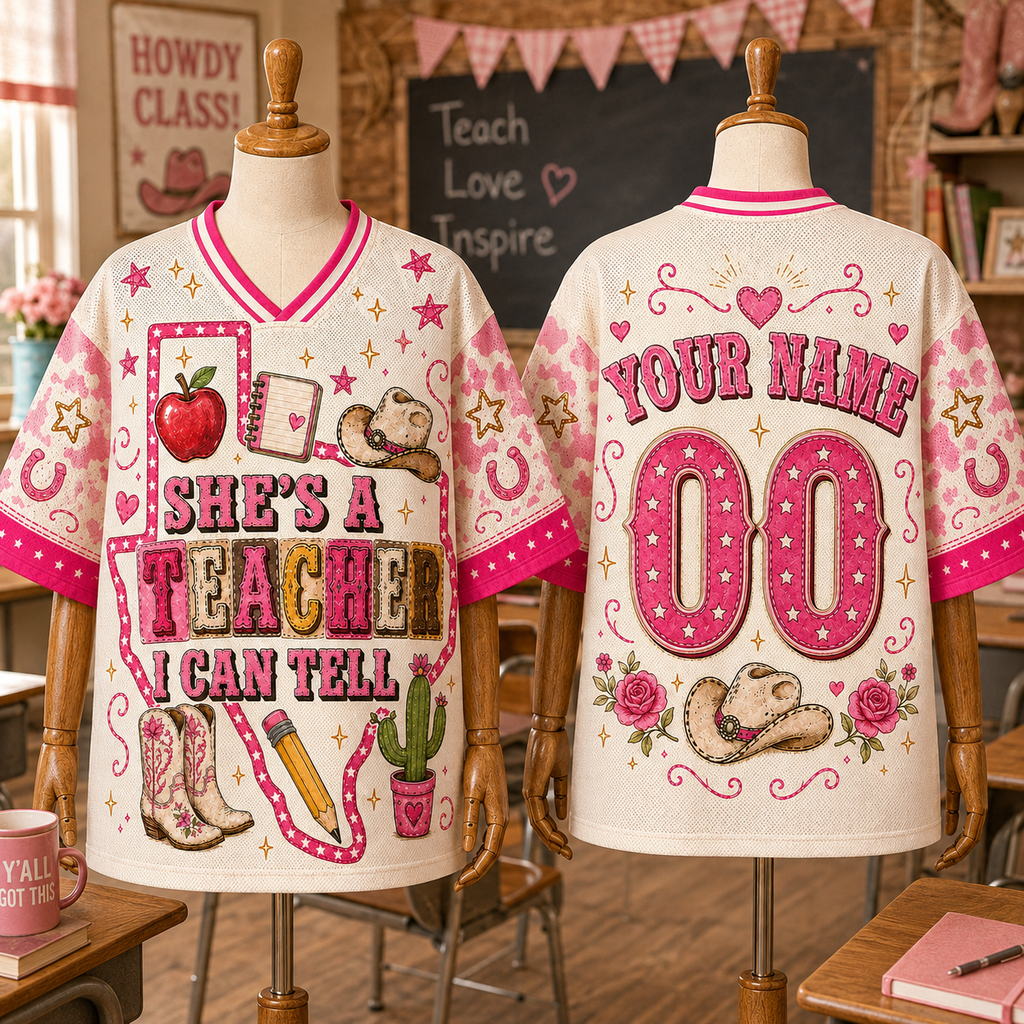Custom Texas Teacher Cowgirl Mesh Jersey