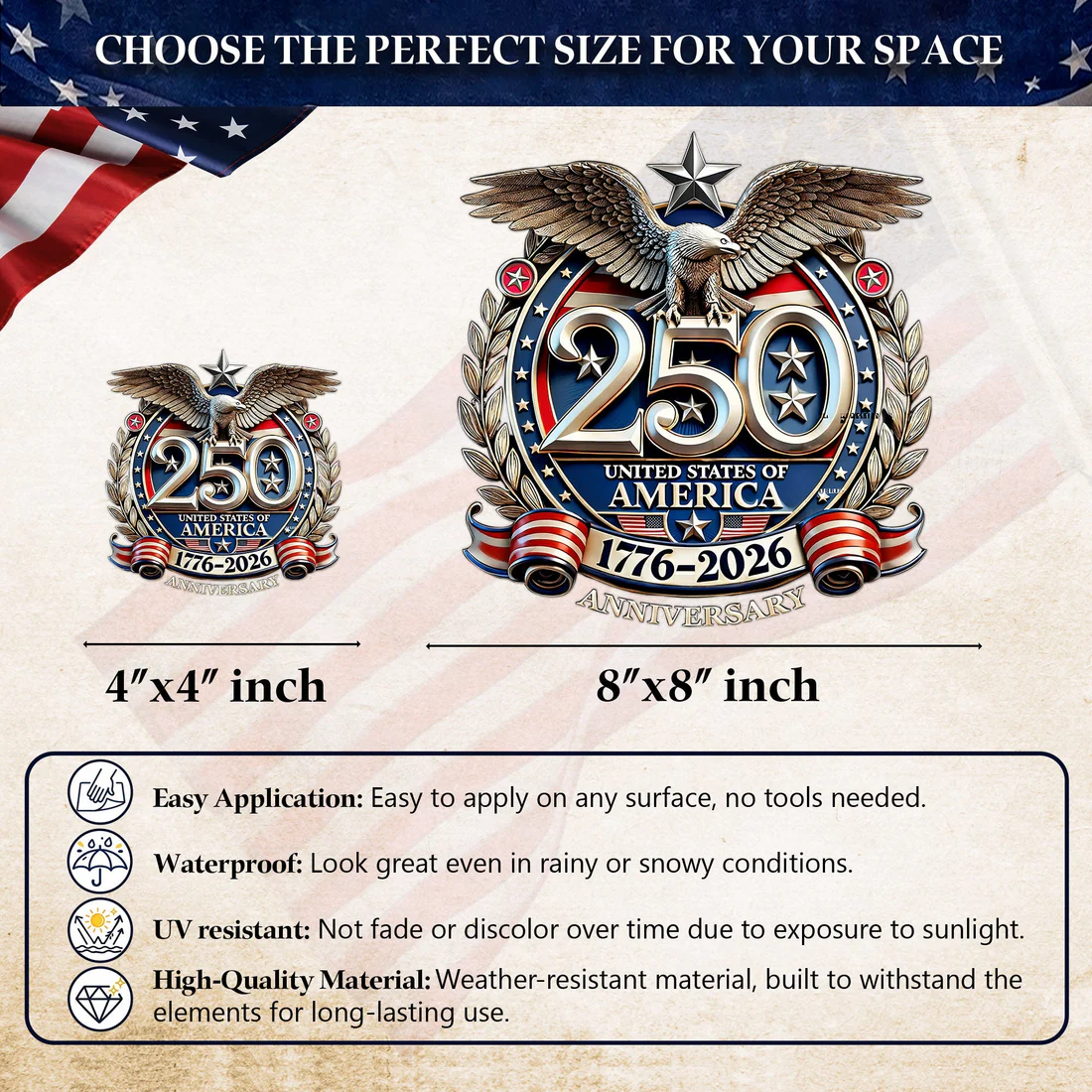 🔥 LIMITED TIME OFFER – 250th Anniversary Decal Eagle Patriotic