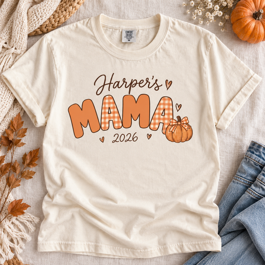 Custom First Child Halloween Pumpkin Mama Bow Comfort Color Shirt