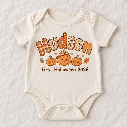 Custom Name Baby First Halloween Pumpkin Name Bodysuit