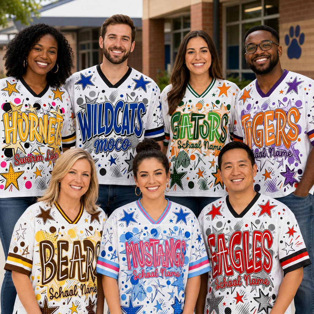 Custom Mascot Stars School Name Game Day Spirit Friday Mesh Jersey