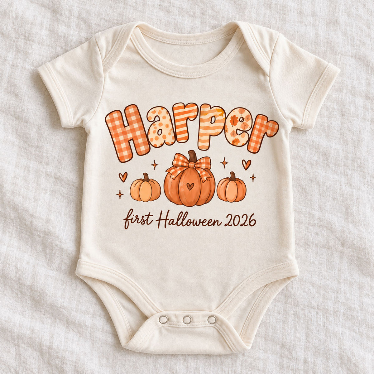 Custom Name Baby First Halloween Pumpkin Bow Bodysuit