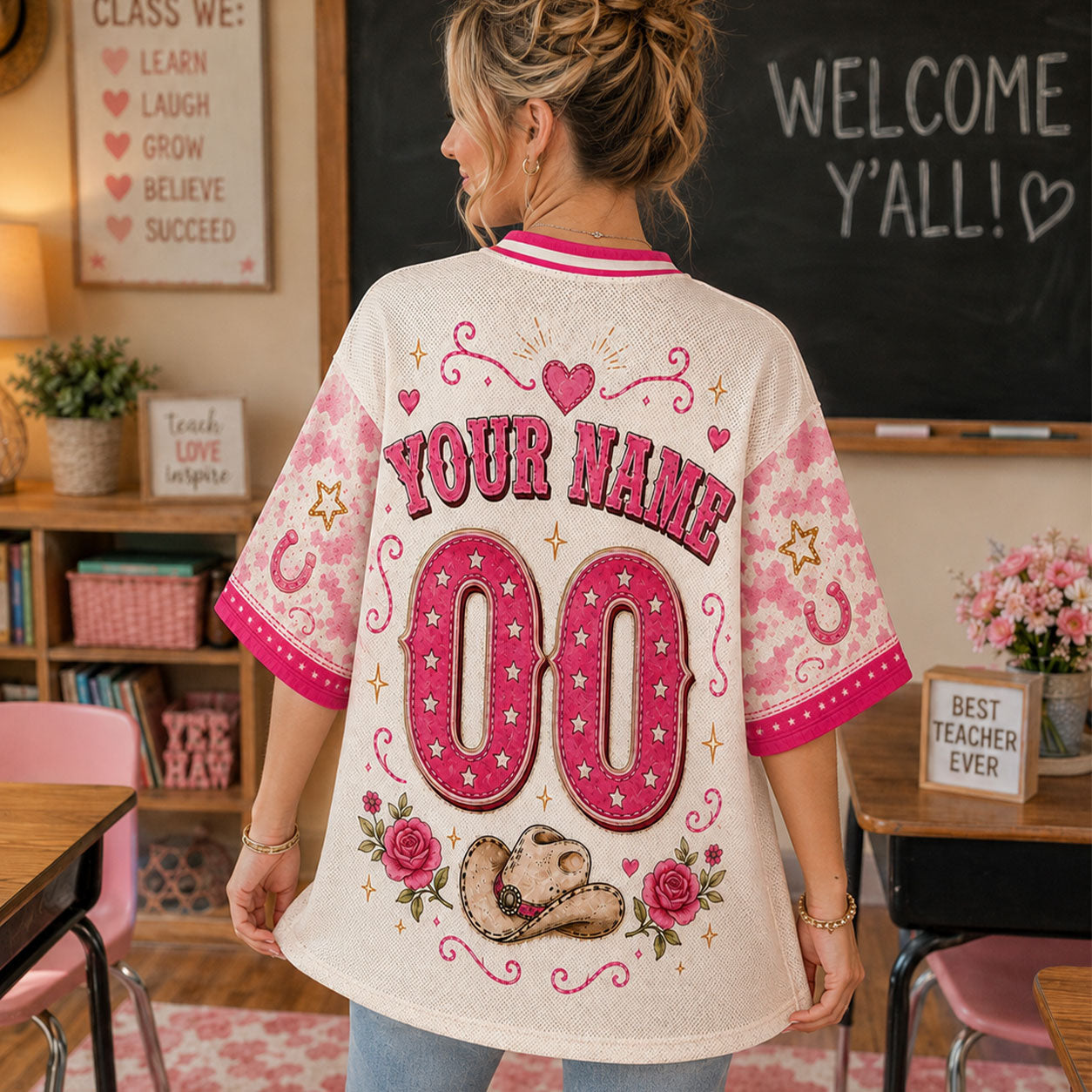 Custom Texas Teacher Cowgirl Mesh Jersey