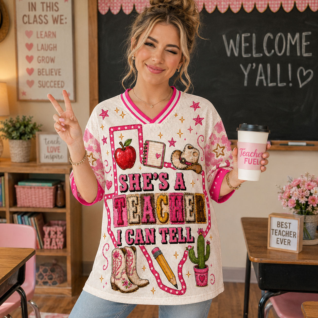 Custom Texas Teacher Cowgirl Mesh Jersey